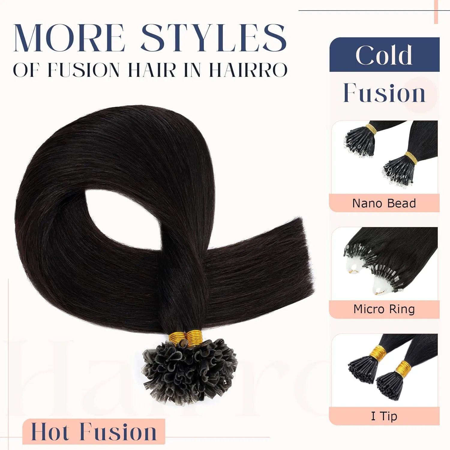 Hairro Remy Pre Bonded Fusion Utip Hair Extensions 100% Human Hair Glue Stick U-tip Invisible Tipped Hair Piece Nail Tipped 100 Strands Keratin Stick Silky U Tip Hair 100 Strands 18" 50g #1B Black