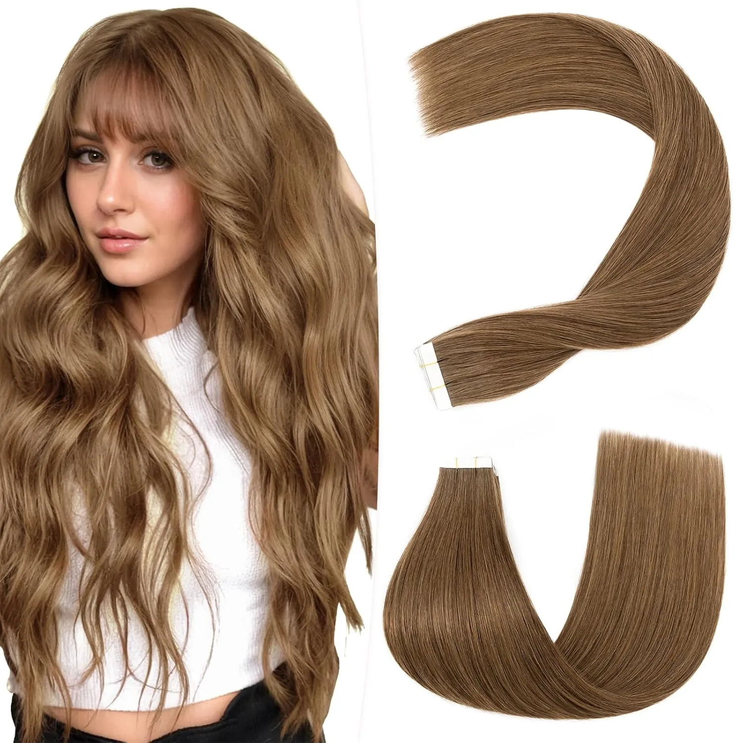 Hairro Tape In Human hair Extension Skin Weft Real Hair Extensions Glue In Remy Hairpieces Adhensive Rooted Tape In Strong Double Sided Tape On Hair Pieces For Women 14 inch 40g 20pcs #04 Medium Brown