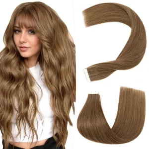 Hairro Tape In Human hair Extension Skin Weft Real Hair Extensions Glue In Remy Hairpieces Adhensive Rooted Tape In Strong Double Sided Tape On Hair Pieces For Women 14 inch 40g 20pcs #04 Medium Brown