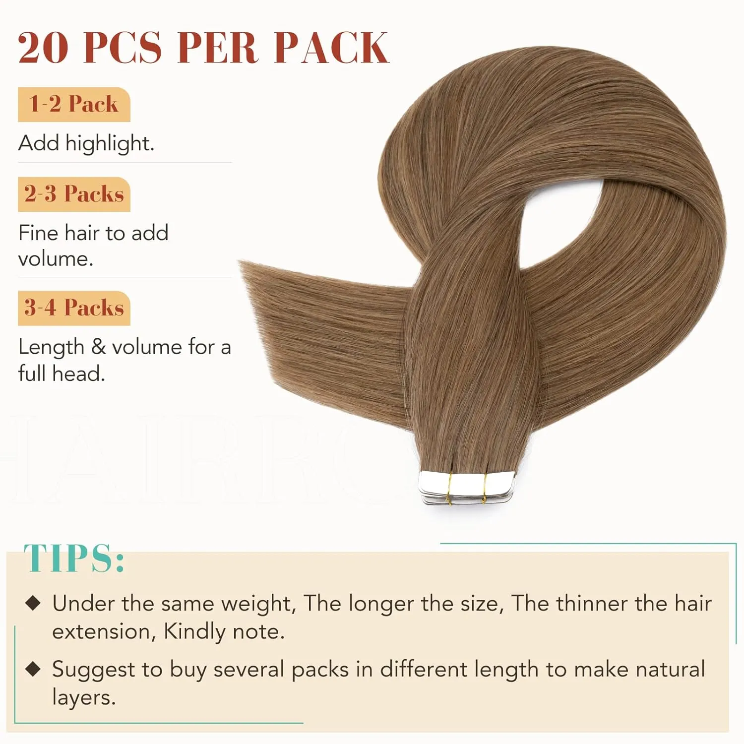 Hairro Tape In Real Human hair Extension Glue In Skin Weft Hair Extensions Rooted Tape in Hair Seamless Invisible Double Sided Tape Human Hair Extensions For Women 14 inch 40g 20pcs #06 Light Brown