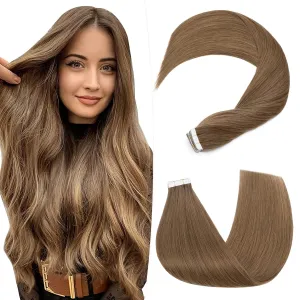Hairro Tape In Real Human hair Extension Glue In Skin Weft Hair Extensions Rooted Tape in Hair Seamless Invisible Double Sided Tape Human Hair Extensions For Women 14 inch 40g 20pcs #06 Light Brown
