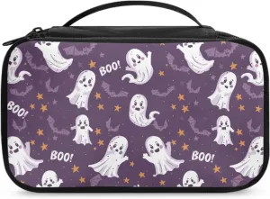 Halloween Ladies Makeup Bag for Women Cute Ghost Cosmetic Bag,Bat Make Up Bag for Madam Star Prints Skincare Organizer with Double Layer Woman Cosmetics Bag for Office Supplies