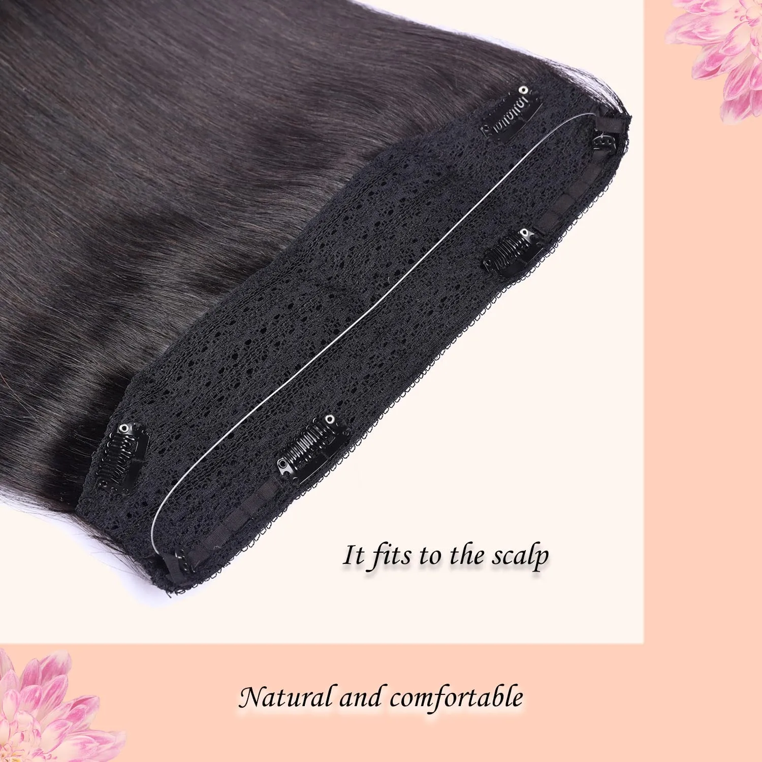 Halo Hair Extensions Real Human Hair -Nature Black Real Remy, Halo Extensions Human Hair 18inch 80g