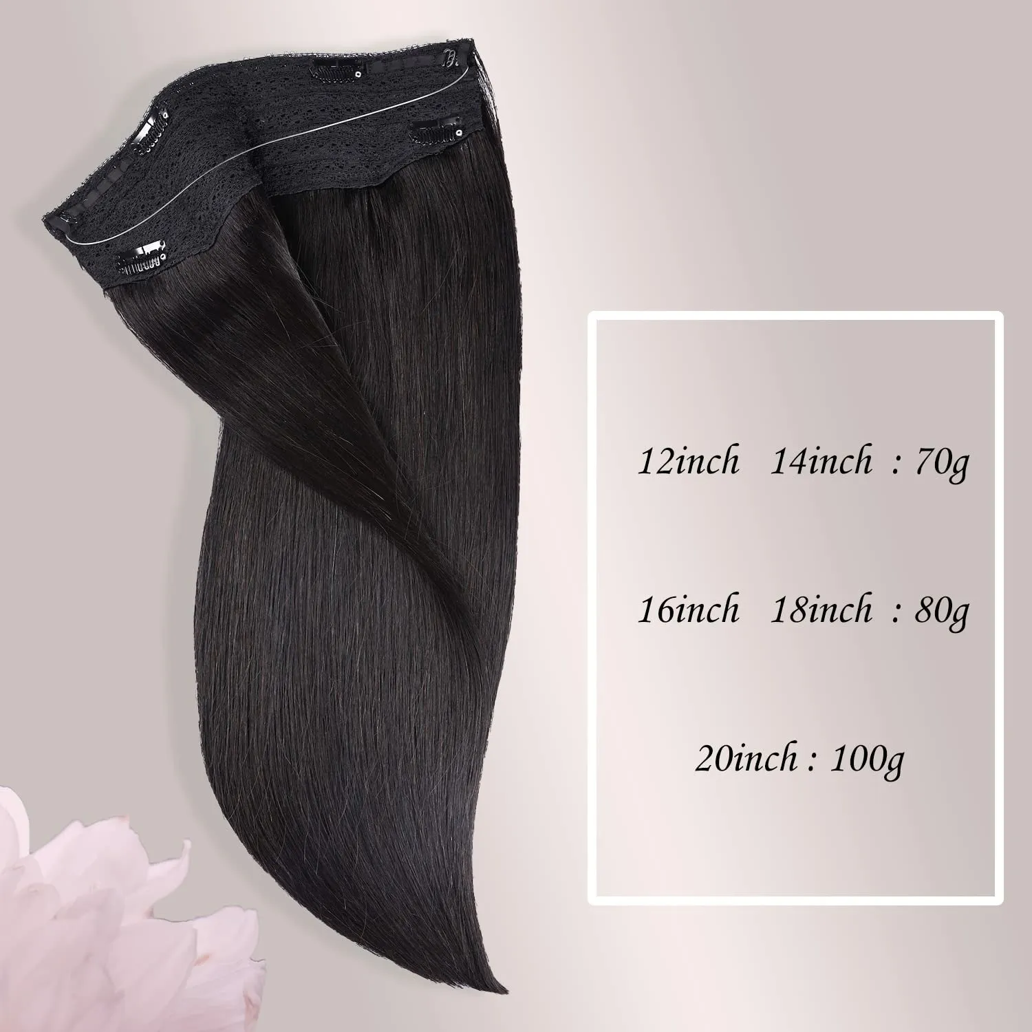 Halo Hair Extensions Real Human Hair -Nature Black Real Remy, Halo Extensions Human Hair 18inch 80g