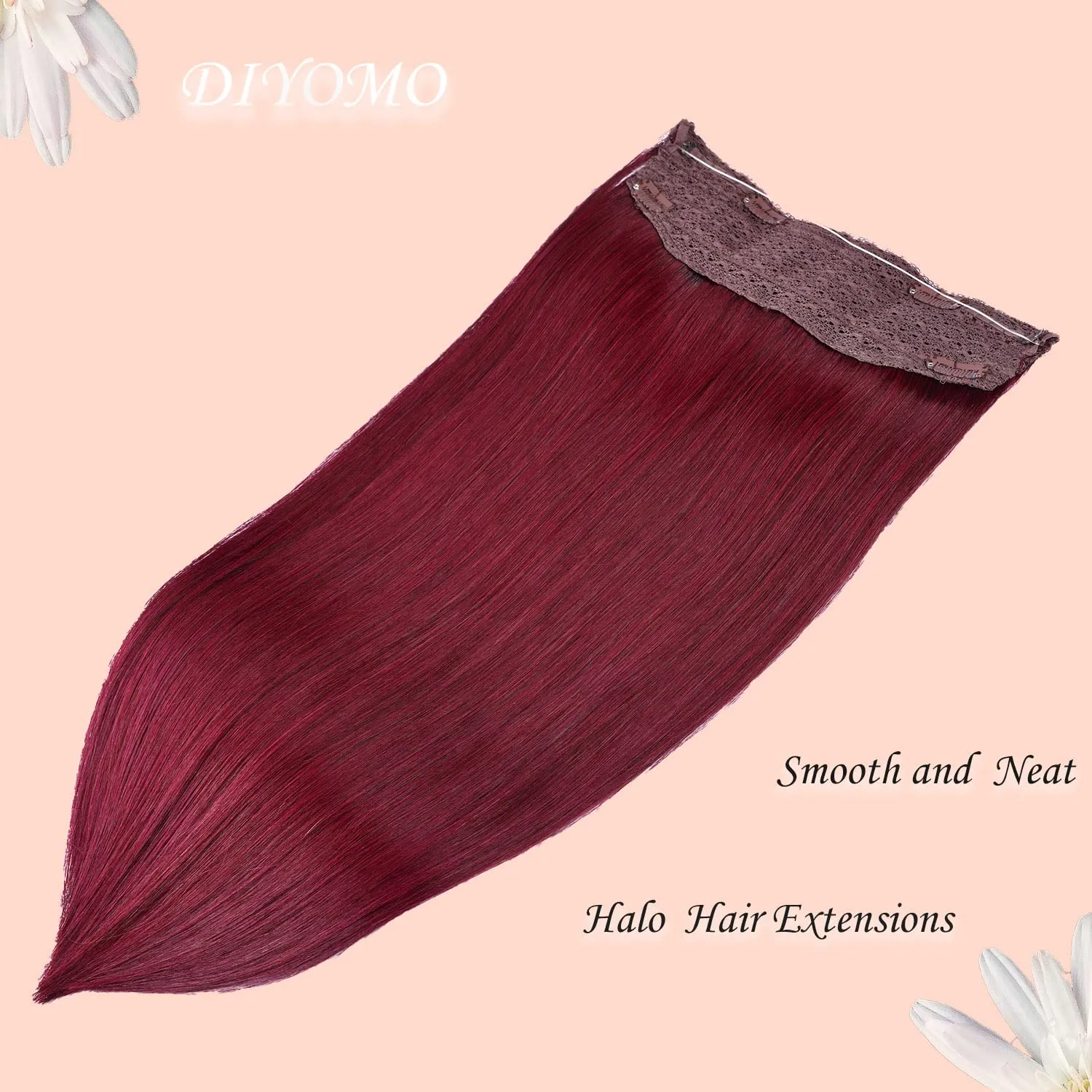 Halo Hair Extensions Real Human Hair - Straight&Invisible Red Clip Real Remy,Halo Extensions Human Hair 18inch 80g