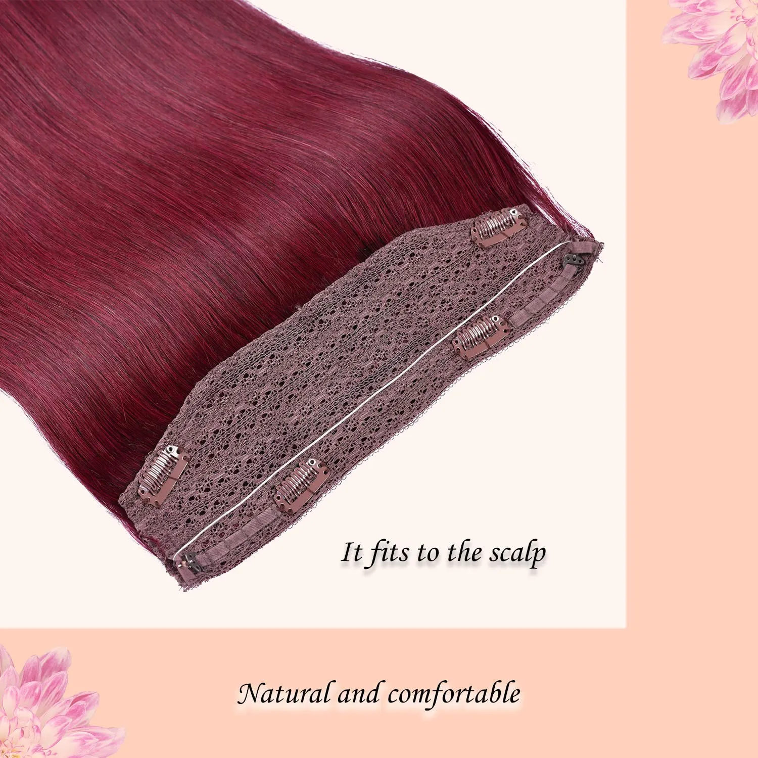 Halo Hair Extensions Real Human Hair - Straight&Invisible Red Clip Real Remy,Halo Extensions Human Hair 18inch 80g