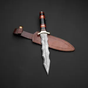 Handmade Damascus Steel Double Edge Hunting Knife with Leather Sheath, Outdoor Knives for Camping & Hunting by Empire Industry