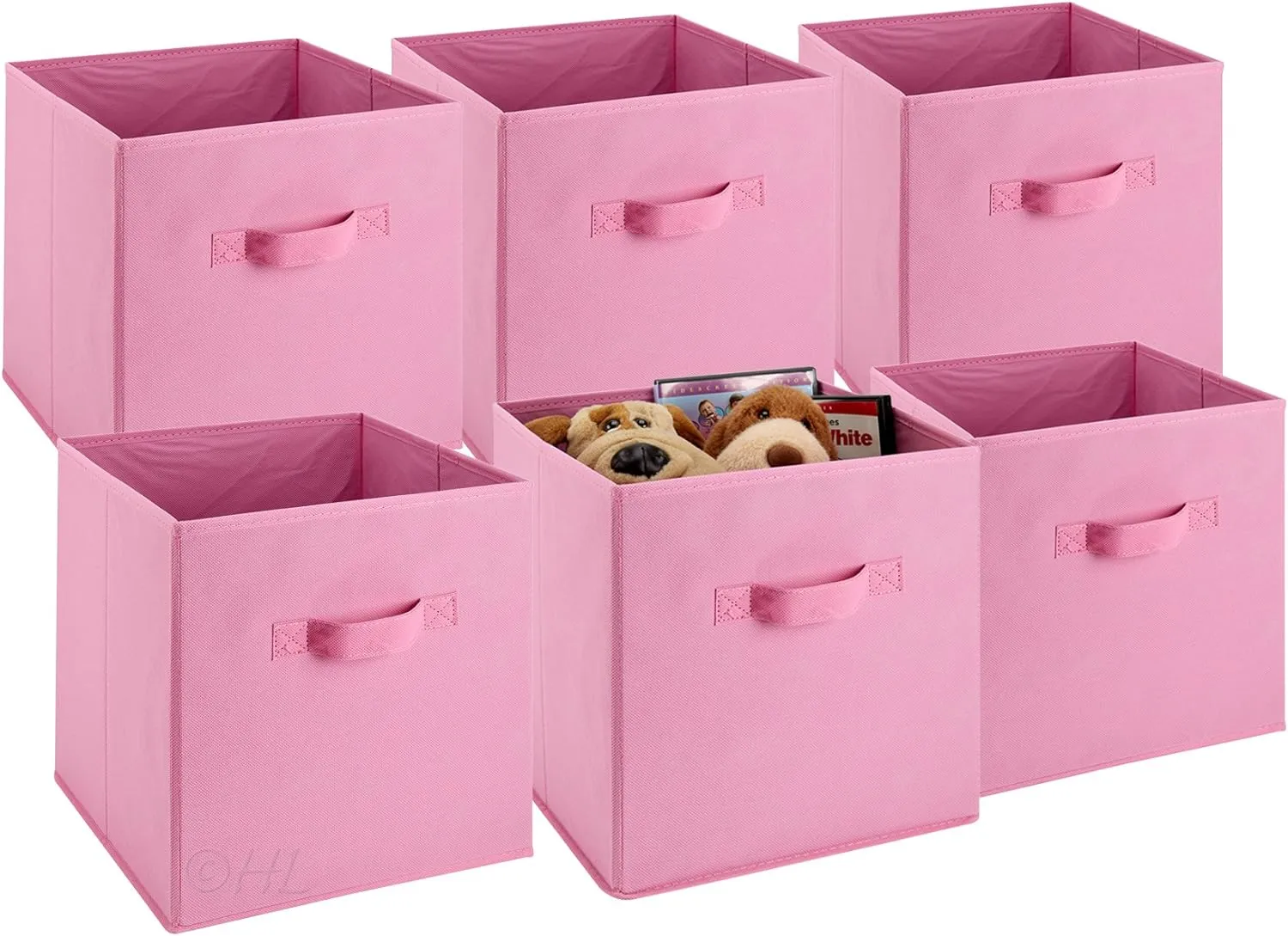 Handy Laundry 6-Pack Foldable Cube Storage Bins – Decorative Collapsible Organizer for Shelves, Closets, Underbed, Clothes, or Kids’ Toys (Pink)