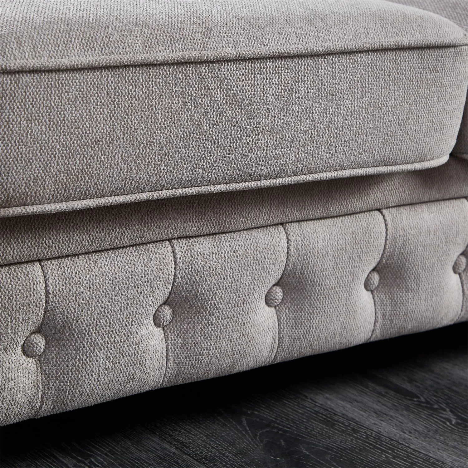 Harper & Bright Designs 3-Seat Chesterfield Sofa with Button Tufted, Nailhead Trim and Solid Wood Legs, Classical Linen Fabric Couch for Living Room, Office, Light Grey
