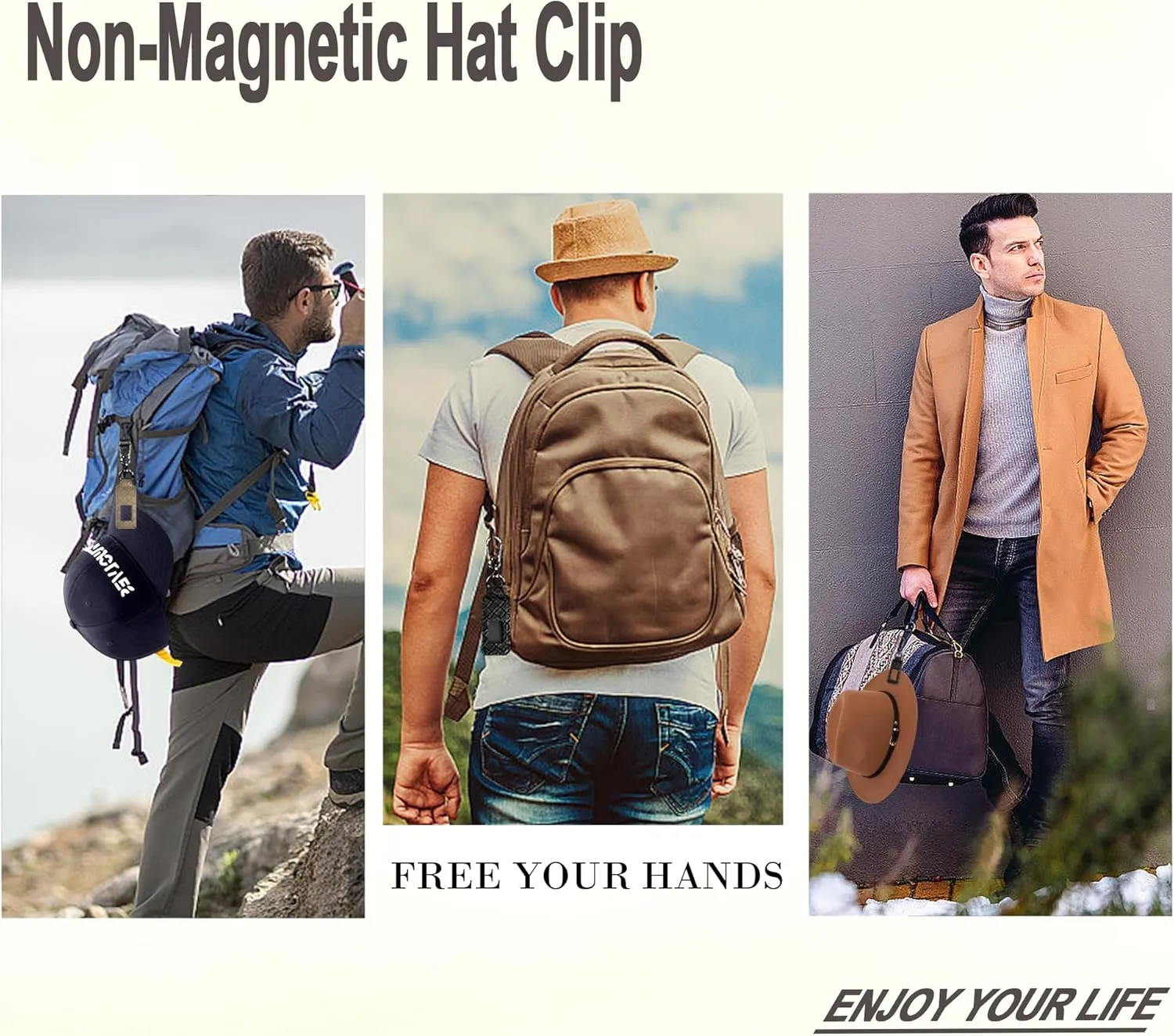 Hat Clip for Travel Backpack Luggage PU Leather Elastic Non-Magnetic Cowboy Hat Holder Men's Sun Hats Accessories