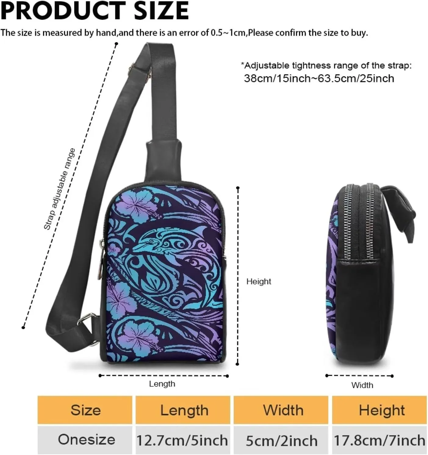 Hawaii Ethnic Dolphin Print Sling Bag for Women, Tropic Folk Stripes Flowers Crossbody Bag Cross Body, Purple Travel Purse PU Leather Small Fanny Pack Waist Bag