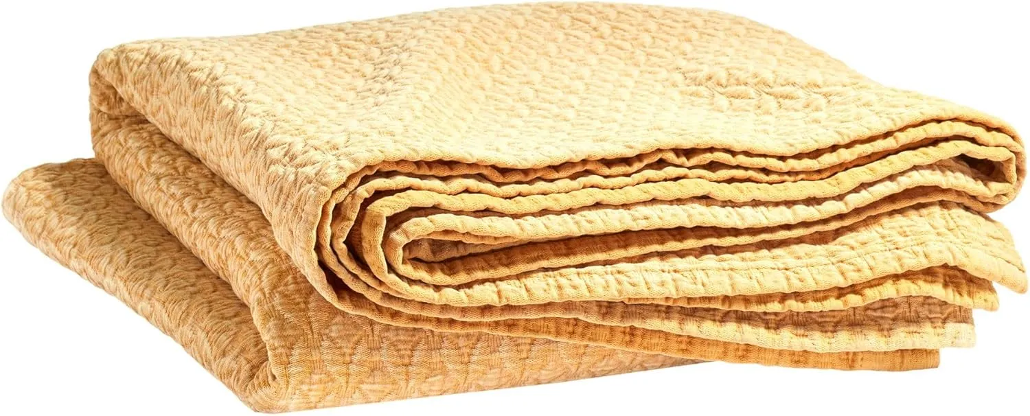 Hawley Ochre Matelasse Coverlet, King Size, Yellow/Orange Solid Pattern