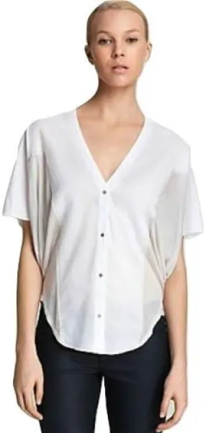 Helmut Lang Poplin Shirting Jersey Top Blouse Optic White