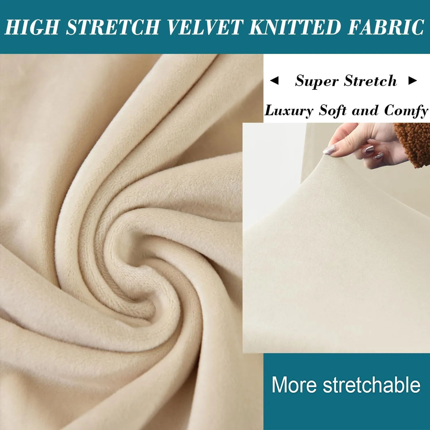 HFCNMY Loveseat Recliner Cover,6 Pieces Stretch Velvet Recliner Loveseat Covers Thick Reclining Loveseat Cover with Elastic Bottom Beige