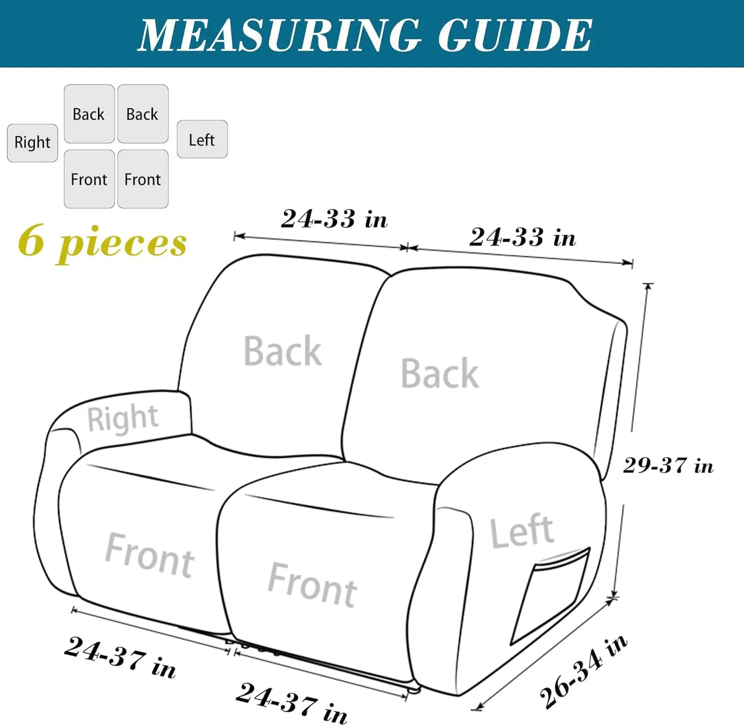 HFCNMY Loveseat Recliner Cover,6 Pieces Stretch Velvet Recliner Loveseat Covers Thick Reclining Loveseat Cover with Elastic Bottom Beige