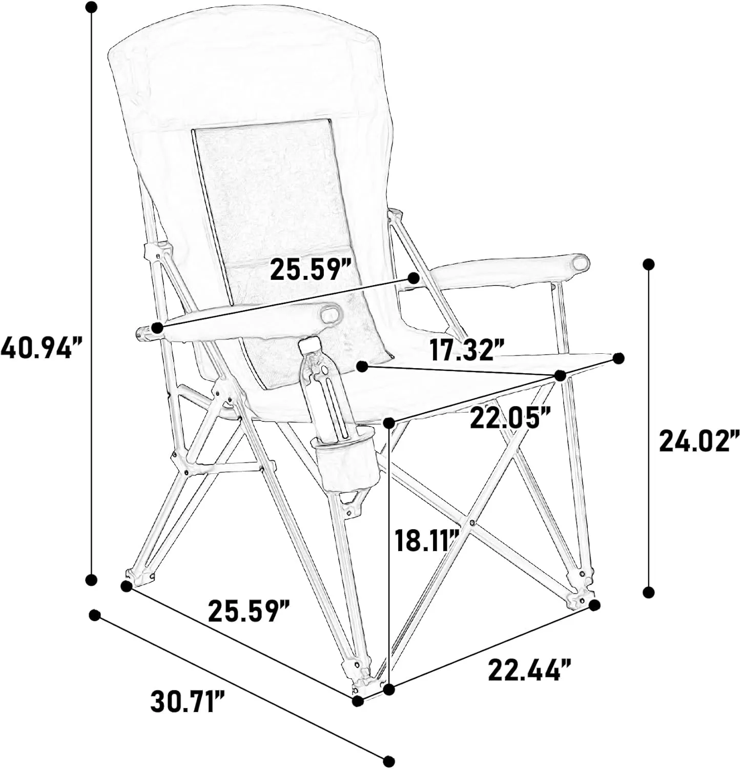 High Back Folding Lawn Chair – Heavy Duty 250lbs Support, Portable Outdoor Camping Chair with Cup Holder – Breathable & Weather-Resistant Fabric (Gray)