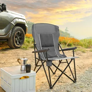 High Back Folding Lawn Chair – Heavy Duty 250lbs Support, Portable Outdoor Camping Chair with Cup Holder – Breathable & Weather-Resistant Fabric (Gray)