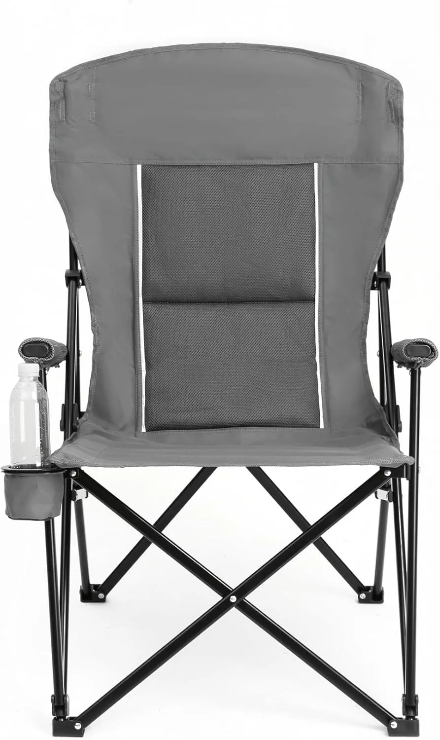 High Back Folding Lawn Chair – Heavy Duty 250lbs Support, Portable Outdoor Camping Chair with Cup Holder – Breathable & Weather-Resistant Fabric (Gray)
