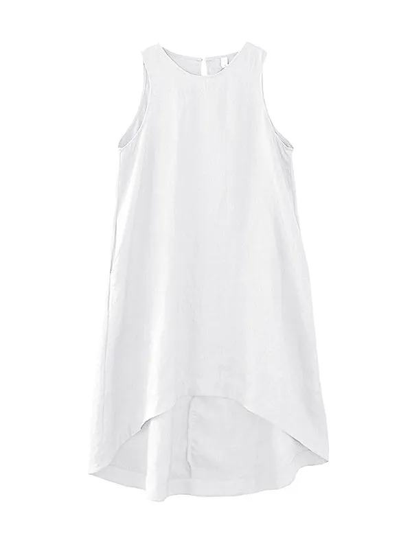 High-Low Loose Solid Color Round-Neck Midi Dresses