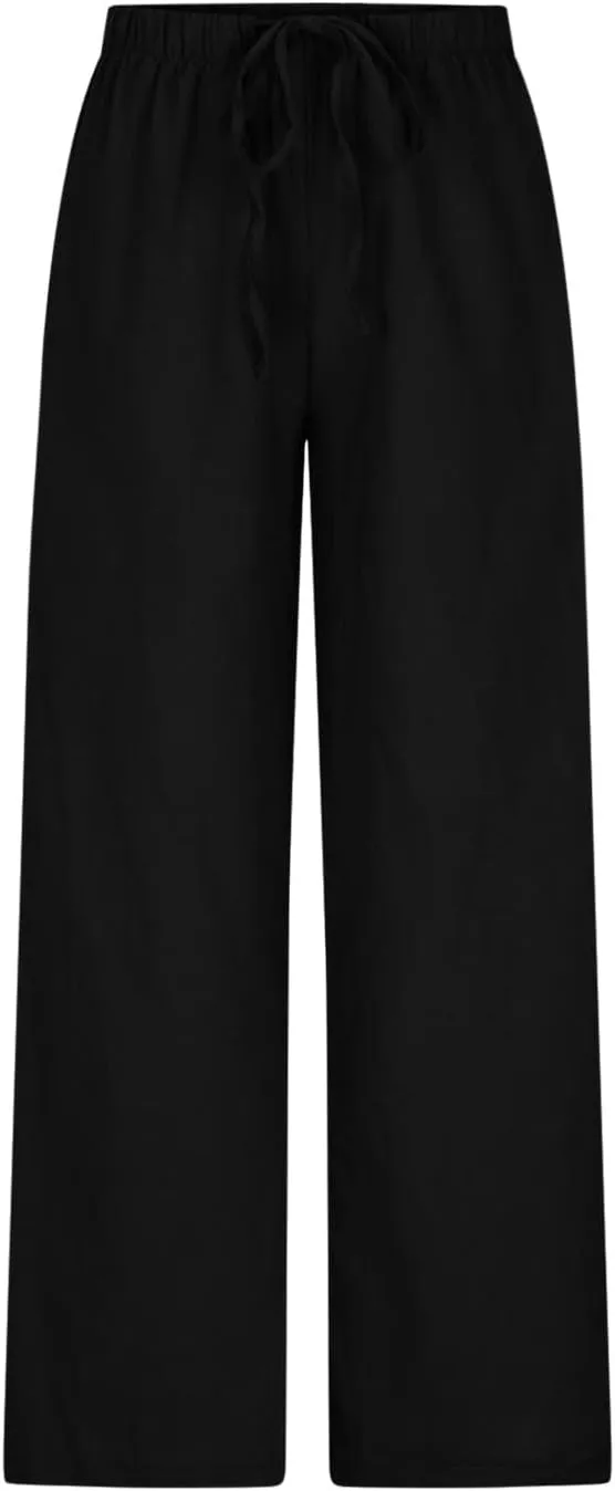 High Waisted Linen Pants for Women Dressy Casual 2025 Drawstring Wide Leg Flowy Pant Summer Beach Trousers
