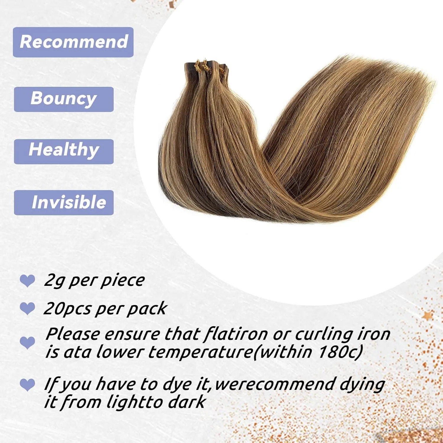 Highlights Tape In Hair Extensions for Women 22inch Silky Straight Seamless Ombre Medium Brown to Strawbery Blonde Tape In Real Remy Human Hair Extensions Skin Weft 20pcs 60g/pack 4P27