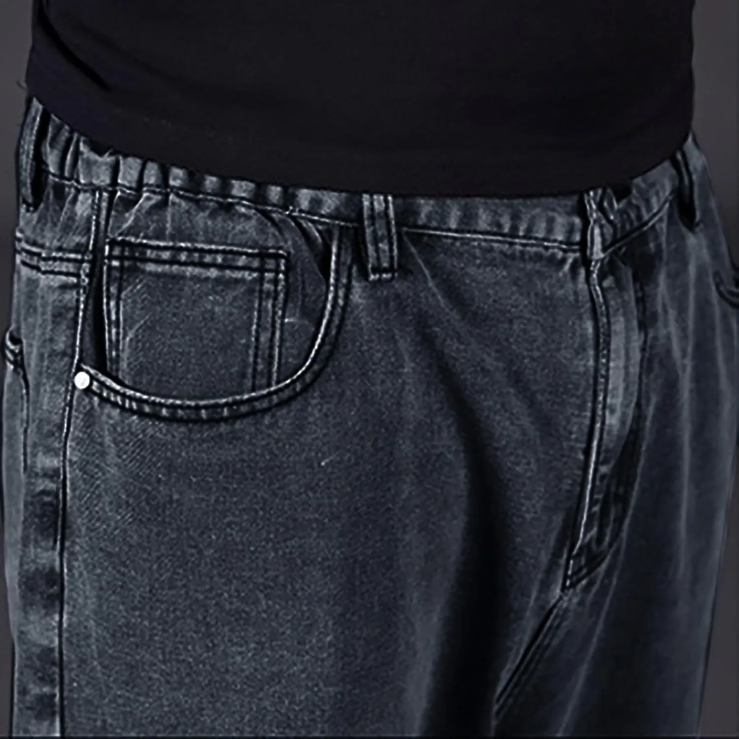 Hip Hop Jeans for Men Joggers Loose Fit Streetwear Biker Baggy Denim Pants Stylish Loose Elastic Waist Vintage Jeans