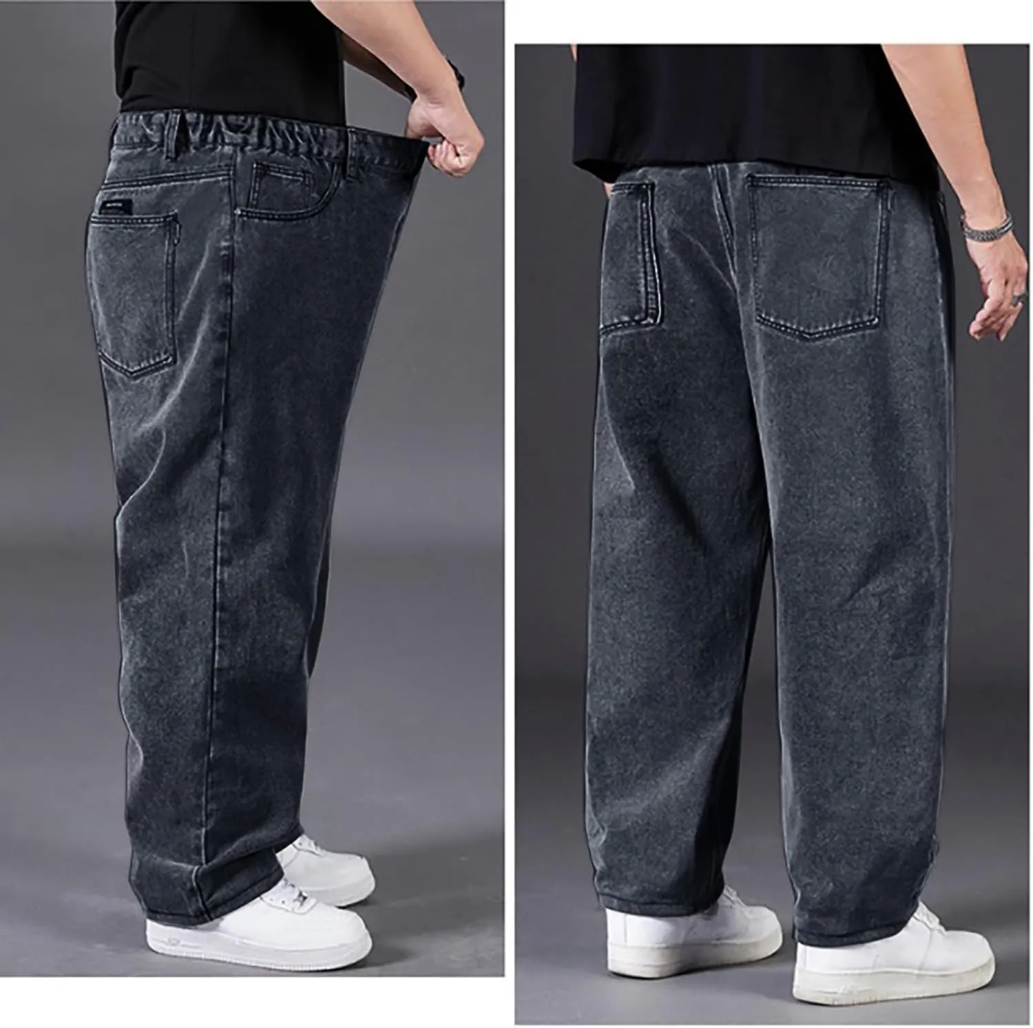 Hip Hop Jeans for Men Joggers Loose Fit Streetwear Biker Baggy Denim Pants Stylish Loose Elastic Waist Vintage Jeans