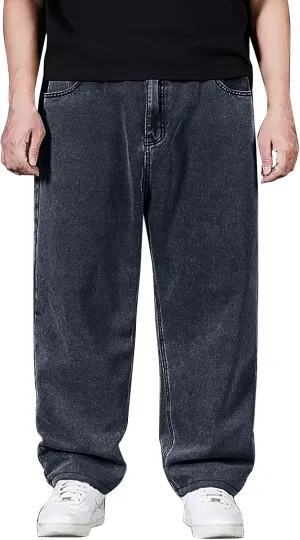 Hip Hop Jeans for Men Joggers Loose Fit Streetwear Biker Baggy Denim Pants Stylish Loose Elastic Waist Vintage Jeans