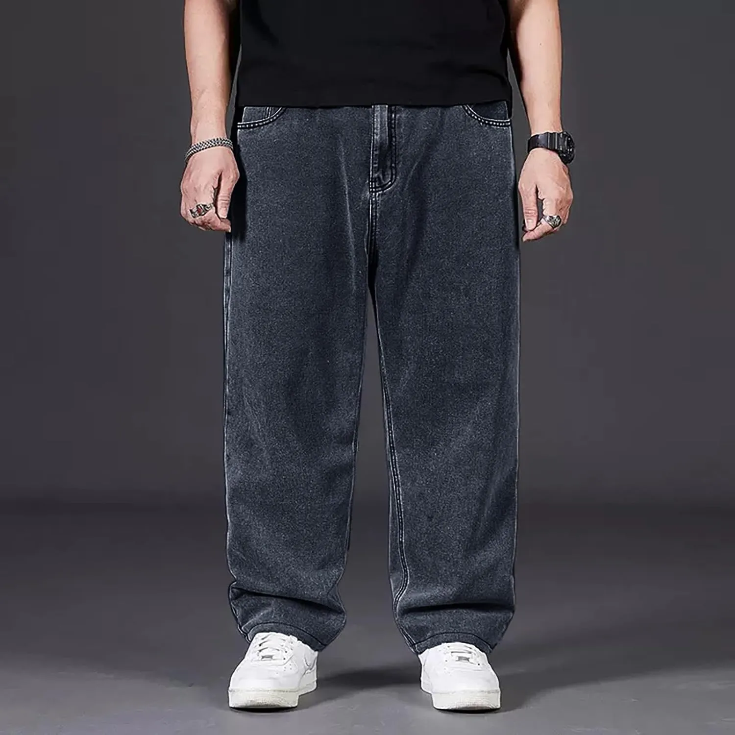 Hip Hop Jeans for Men Joggers Loose Fit Streetwear Biker Baggy Denim Pants Stylish Loose Elastic Waist Vintage Jeans