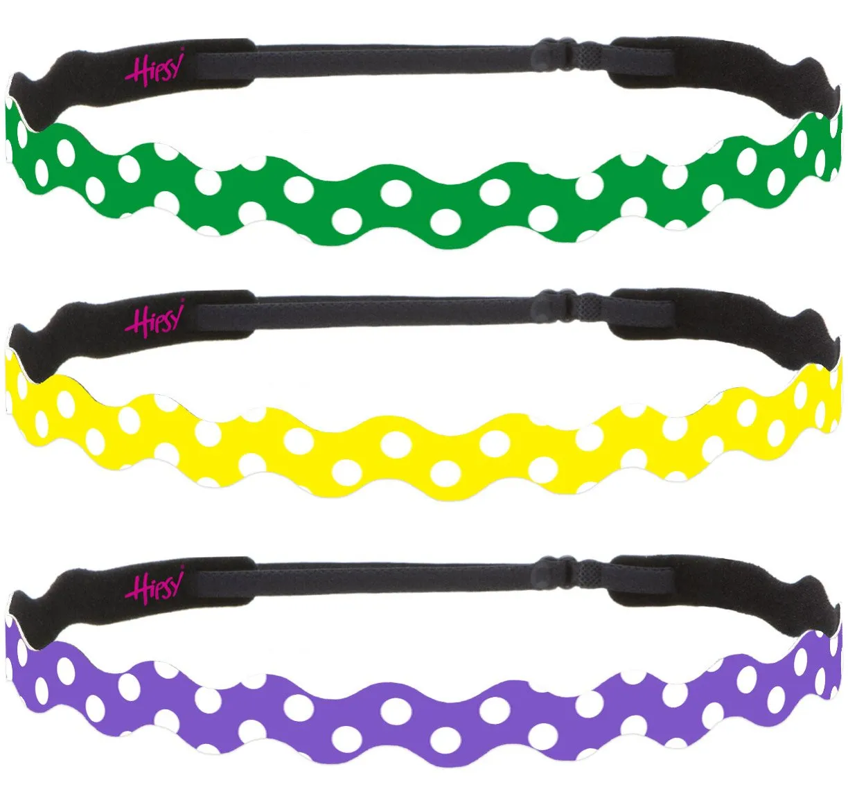 Hipsy Adjustable Non Slip Wave Fashion Printed Sports Headbands 3-pack (Polka Dot Green/Yellow/Purple)