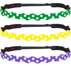 Hipsy Adjustable Non Slip Wave Fashion Printed Sports Headbands 3-pack (Polka Dot Green/Yellow/Purple)