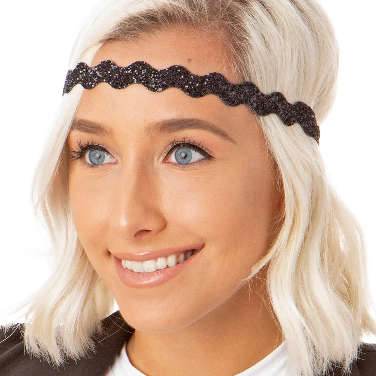 Hipsy Plus Size, Adjustable No Slip Sparkly Bling Glitter Wave 5pk Headbands for Women Girls & Teens (Wave Gold/Black/Confetti/Navy/Gunmetal)