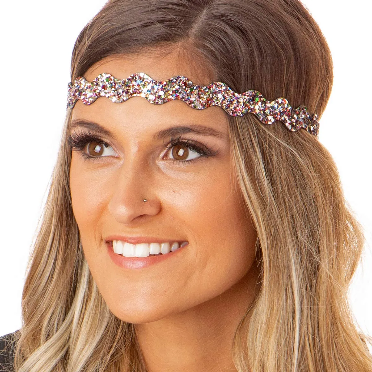 Hipsy Plus Size, Adjustable No Slip Sparkly Bling Glitter Wave 5pk Headbands for Women Girls & Teens (Wave Gold/Black/Confetti/Navy/Gunmetal)