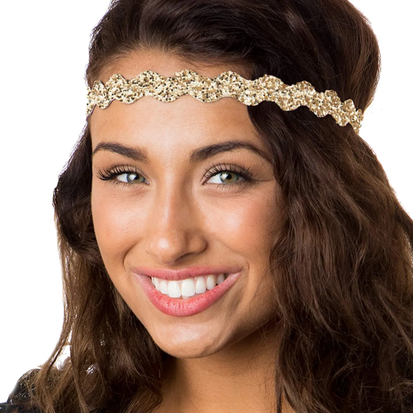 Hipsy Plus Size, Adjustable No Slip Sparkly Bling Glitter Wave 5pk Headbands for Women Girls & Teens (Wave Gold/Black/Confetti/Navy/Gunmetal)