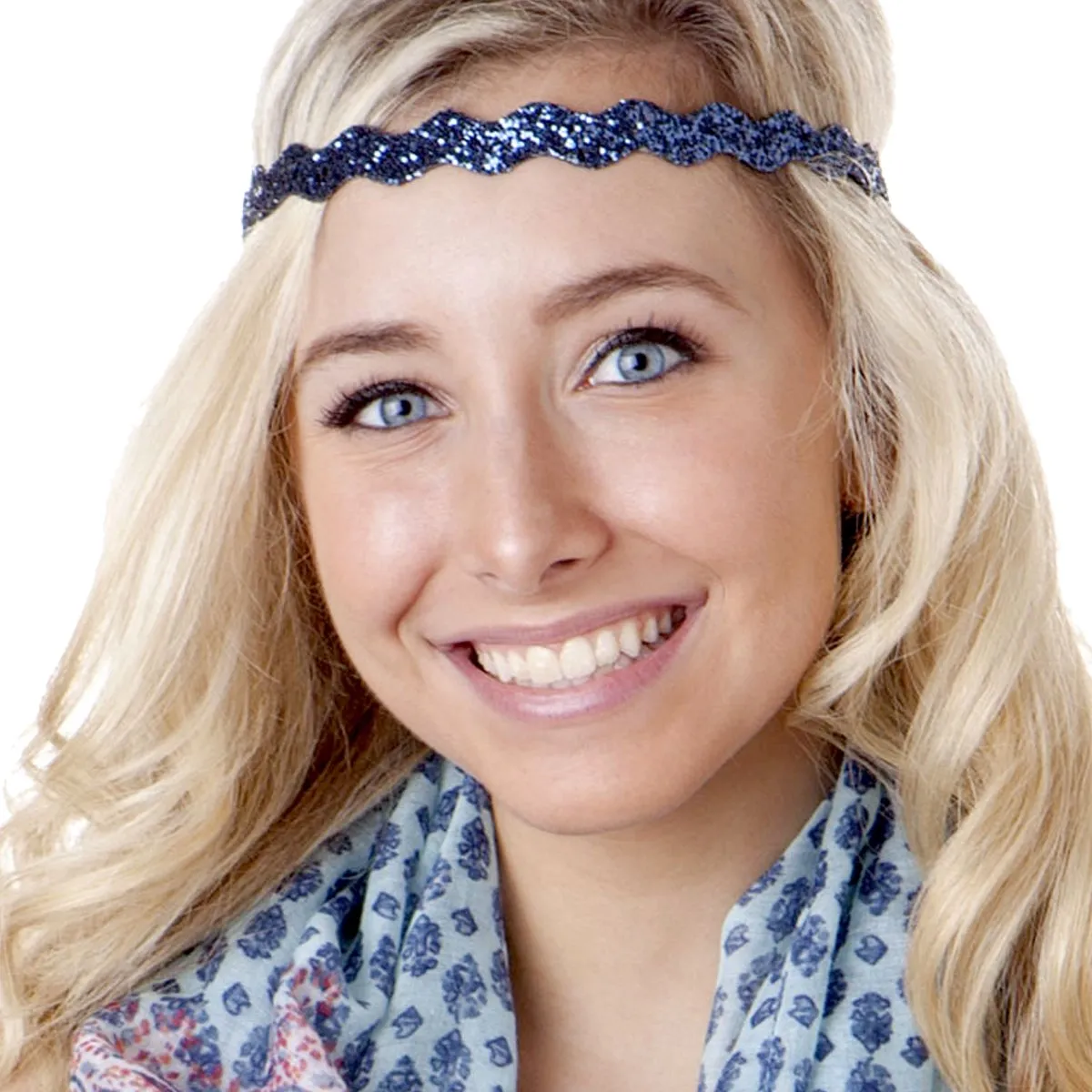 Hipsy Plus Size, Adjustable No Slip Sparkly Bling Glitter Wave 5pk Headbands for Women Girls & Teens (Wave Gold/Black/Confetti/Navy/Gunmetal)