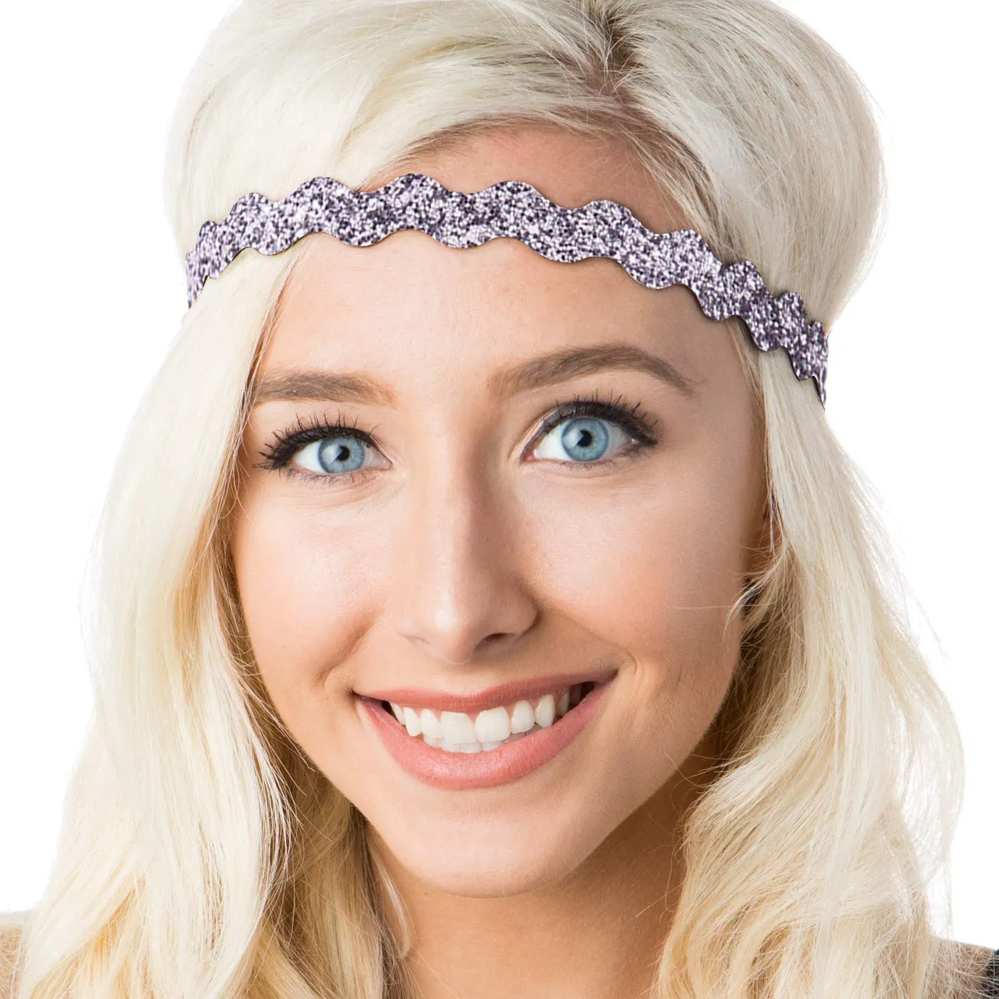 Hipsy Plus Size, Adjustable No Slip Sparkly Bling Glitter Wave 5pk Headbands for Women Girls & Teens (Wave Gold/Black/Confetti/Navy/Gunmetal)