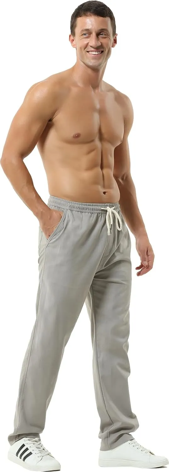 Hoerev Men Casual Beach Trousers Linen Summer Pants