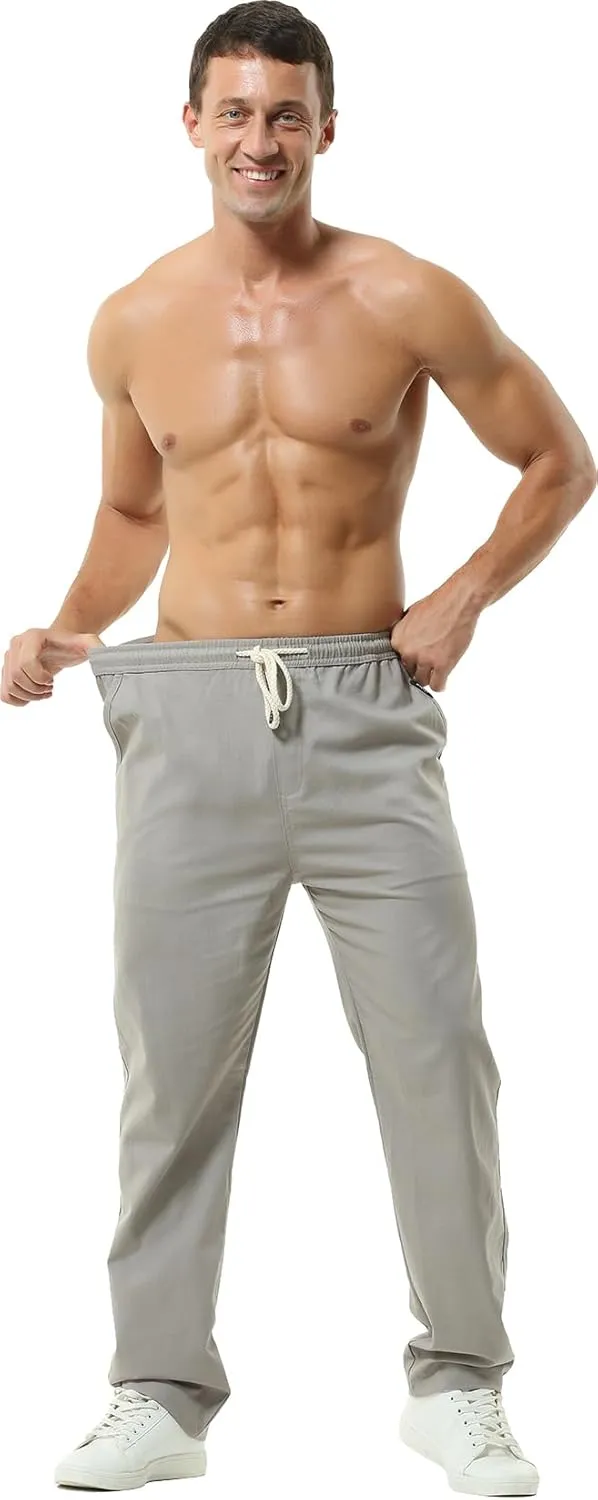 Hoerev Men Casual Beach Trousers Linen Summer Pants