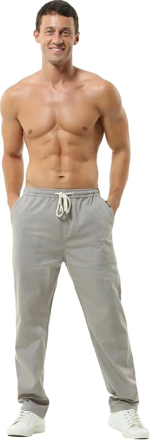 Hoerev Men Casual Beach Trousers Linen Summer Pants