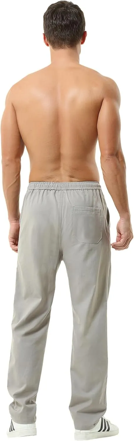 Hoerev Men Casual Beach Trousers Linen Summer Pants