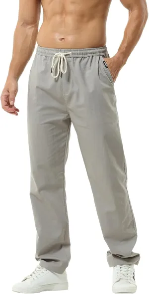 Hoerev Men Casual Beach Trousers Linen Summer Pants