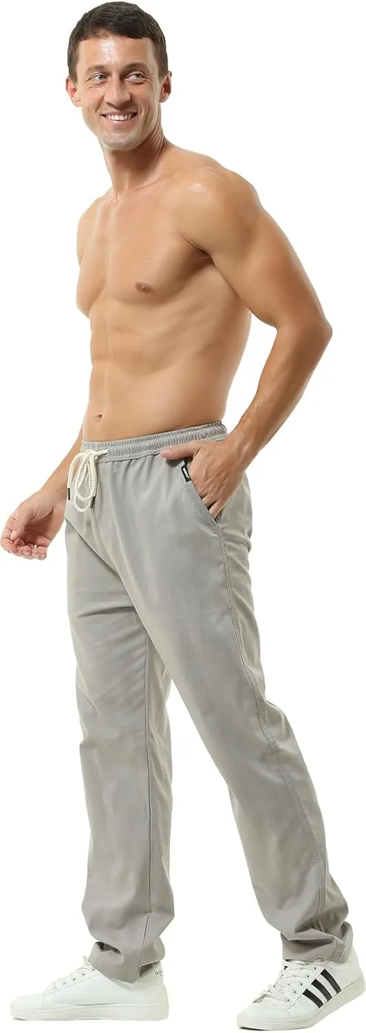 Hoerev Men Casual Beach Trousers Linen Summer Pants