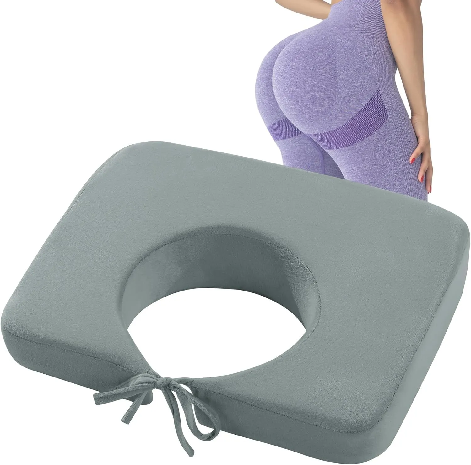HOMBYS Memory Foam BBL Pillow After Surgery for Butt Sleeping, Brazilian Butt Lift BBL Recovery Pillow, BBL Chair with Hole, Supportive Soft & Washable Crystal Velvet Fabric BBL Post Surgery Supplies