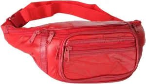 Home-X Genuine Leather Lambskin Waist Bag, Fanny Pack (Red)