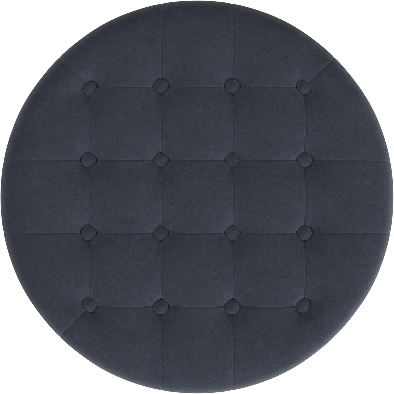 HomePop Home Decor | Button Tufted Velvet Round Storage Ottoman | Ottoman with Storage for Living Room & Bedroom, Steel Blue Velvet