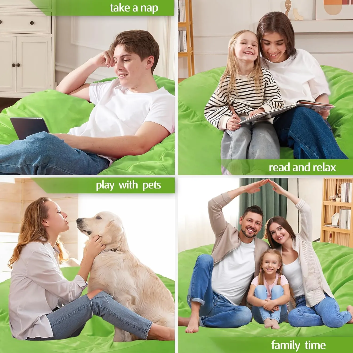 Homguava 3FT Bean Bag Chair: 3' Bean Bags with Memory Foam Filled, Large Beanbag Chairs Soft Sofa with Dutch Velvet Cover-Lime