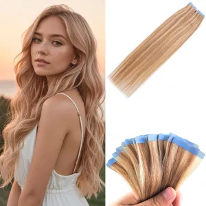 Honey Blonde Tape in Hair Extensions Real Human Hair for Women Invisible Edge Human Hair Straight Tape in Extensions