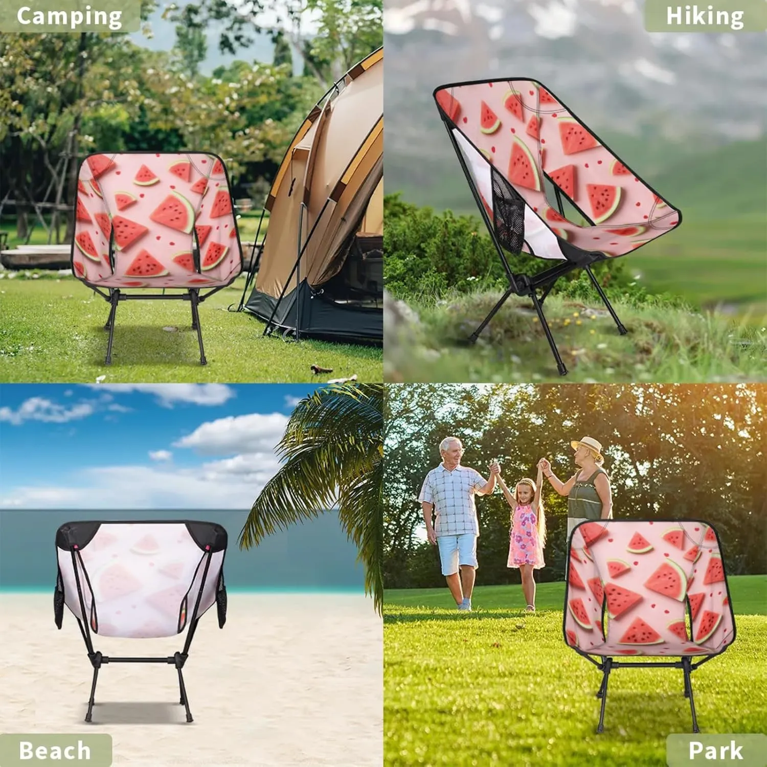 Honeybaby Folding Camping Chair Fresh Fruit Watermelon Camping Chairs Lightweight Portable Chair Outdoor Foldable Chairs for Camping Travel Picnic Beach Hiking