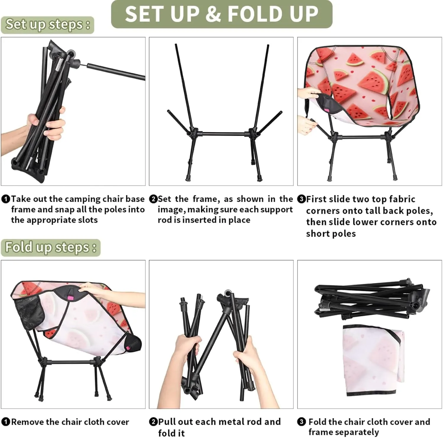 Honeybaby Folding Camping Chair Fresh Fruit Watermelon Camping Chairs Lightweight Portable Chair Outdoor Foldable Chairs for Camping Travel Picnic Beach Hiking