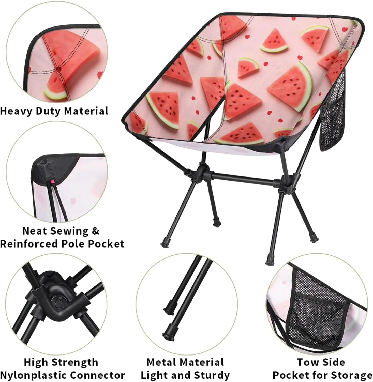 Honeybaby Folding Camping Chair Fresh Fruit Watermelon Camping Chairs Lightweight Portable Chair Outdoor Foldable Chairs for Camping Travel Picnic Beach Hiking